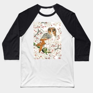 Owl and Cherry Flowers I Baseball T-Shirt